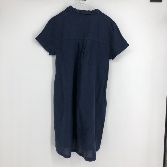 Holebrook Sweden Navy Marina Short Sleeve Linen Midi Dress 1/4 button V-neck S - Picture 4 of 16